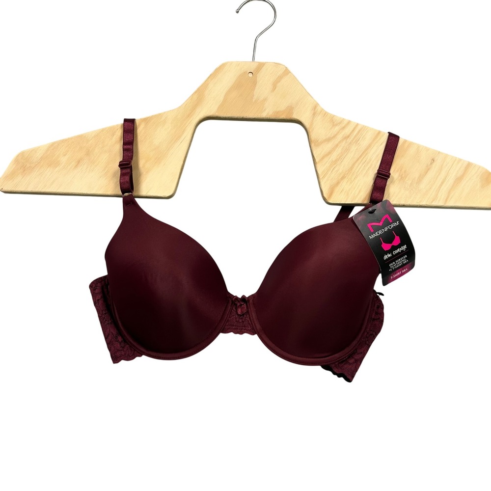 Maidenform One Fab Fit Demi T-Shirt Bra 36D Burgundy Lace Wing P07900‎ NEW